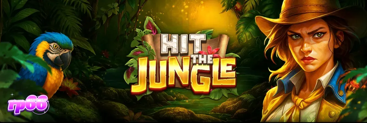 Tampilan visual slot Hit the Jungle dengan nuansa hutan misterius dan simbol kuno.